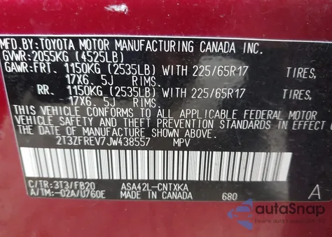 2018 Toyota Rav4 Le from USA, damaged, VIN 2T3ZFREV7JW438557
